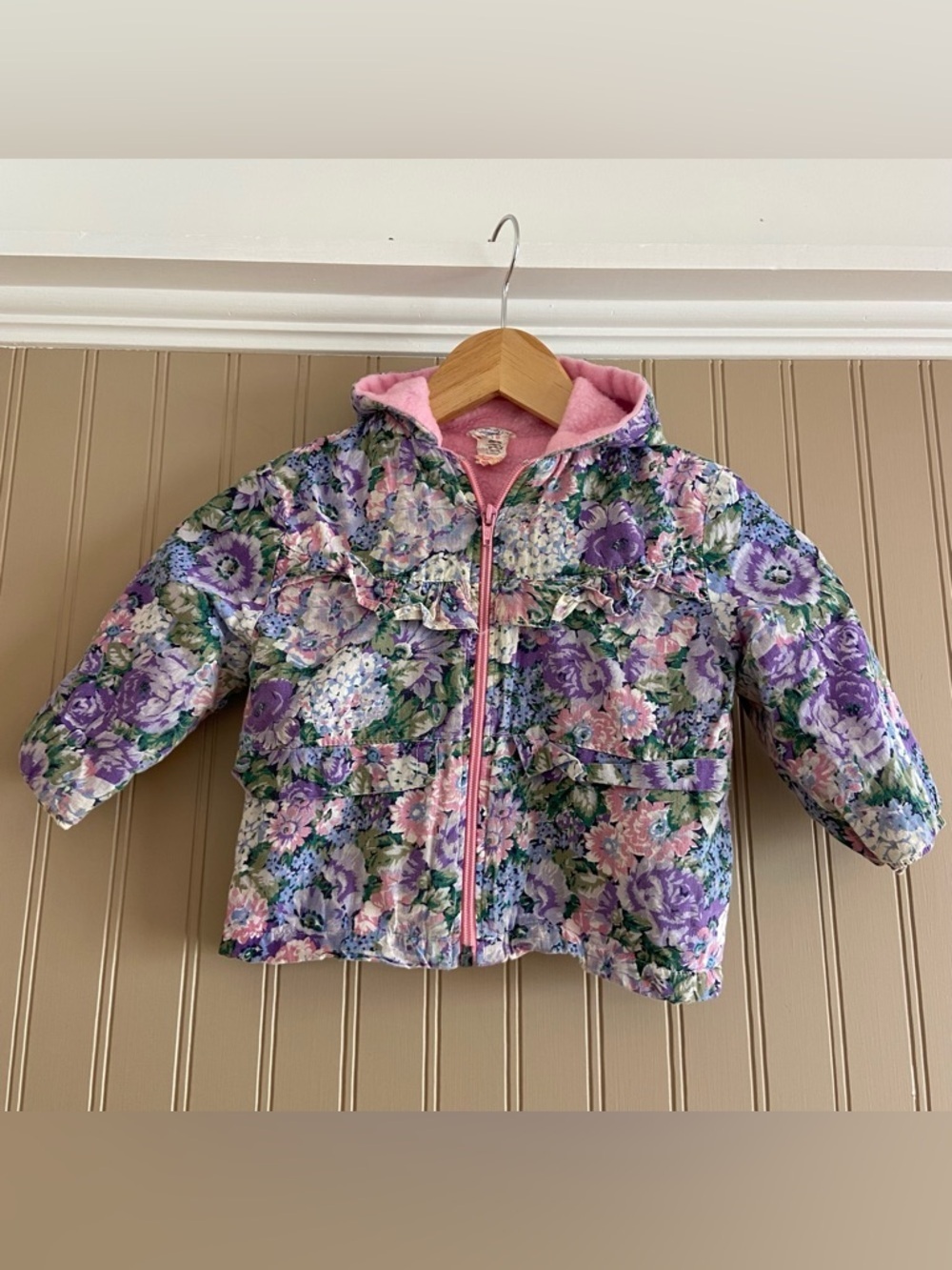 Vintage 1980s 1990s Girls Floral Fleece Lined Jacket Child 24 Months